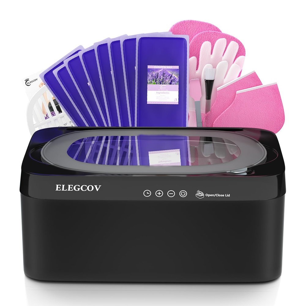 ELEGCOV Paraffin Wax Machine for Hand and Feet, 4500ml Paraffin Warmer with 8 Pack Paraffin Wax Refills, Precision Temperature Control for Reservation Paraffin Wax Bath, Fast Wax Meltdown, Black