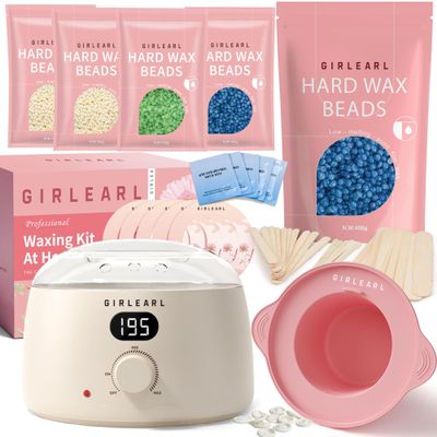 GIRLEARLE Premium Digital Waxing Kit + 1lb Chamomile Hard Wax Beads at Home, Multiple Formulas Target Different Types of Hair for Brazilian Bikini, Facial, Leg, Full body