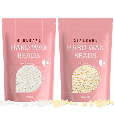 GIRLEARLE Hard Wax Beads 2-Pack, 1lb Unscented and 1lb Cream for Full Body, Sensitive Skin, Beard, Eyebrow, Facial, Brazilian Bikini Coarse Hair, Ideal for Women and Men