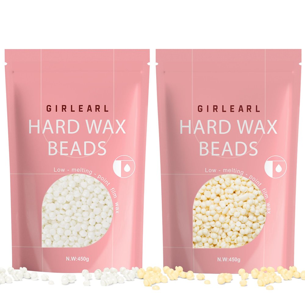 GIRLEARLE Hard Wax Beads 2-Pack, 1lb Unscented and 1lb Cream for Full Body, Sensitive Skin, Beard, Eyebrow, Facial, Brazilian Bikini Coarse Hair, Ideal for Women and Men