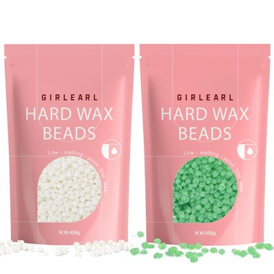 GIRLEARLE Hard Wax Beads 2-Pack, 1lb Unscented for Coarse Hair Full Body + 1lb Aloe for Sensitive Skin Face, Brazilian, Legs, Eyebrow
