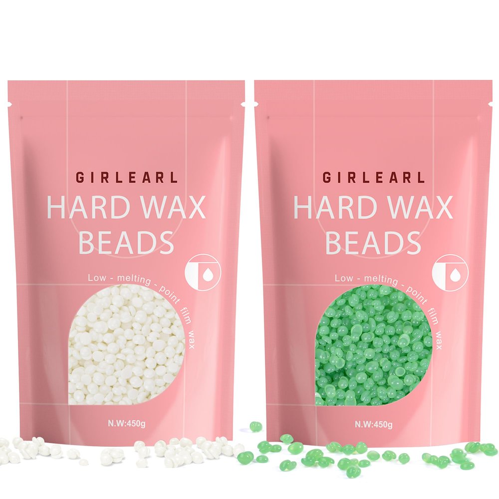 GIRLEARLE Hard Wax Beads 2-Pack, 1lb Unscented for Coarse Hair Full Body + 1lb Aloe for Sensitive Skin Face, Brazilian, Legs, Eyebrow