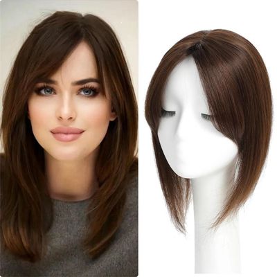 12 * 13Cm 10" 12" 14" Topper Hair Piece With Bangs Clip In Hair Topper For Women Hair