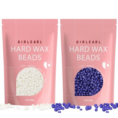 GIRLEARLE Hard Wax Beads 2-Pack, 1lb Unscented for Coarse Hair Full Body + 1lb Lavender for Sensitive Skin Body, Brazilian Bikini, Legs, Eyebrow, Facial