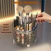 CHIRISEN 360 Rotating Makeup Brush Holder with Lid Dustproof Spinning Brush Storage for Bathroom Countertop, Cosmetic Tools Organizer with Cover for Vanity (Gray) view 2