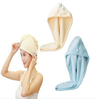BAYAJIAZ Hair Towel Wrap,(Yellow+Blue) Turban 2 Pack,Microfibre Hair Towel, Super Absorbent, Hair Drying Towel with Button, Dry Hair Hat, Wrapped Bath Cap