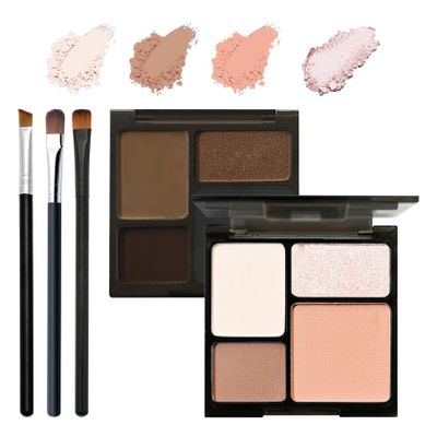 Beige Brown Eyeshadow Palette, 4 Colors Matte Glitter Eyeshadow Makeup Palette with Brushes,Waterproof Long Lasting Pigmented Gray Silver Eye Shadow Palette,Goth Halloween Daily Makeup Pallet