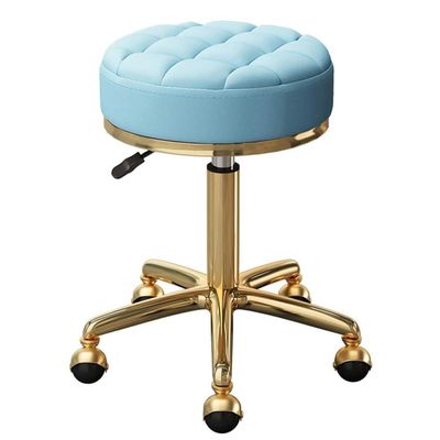 Mxsheng Round Stool Rolling Adjustable Stool on Wheels Medical Beauty Salon & Spa Swivel Chair with Hydraulic Rod and Gold 5 Claws (Color : Light Blue)