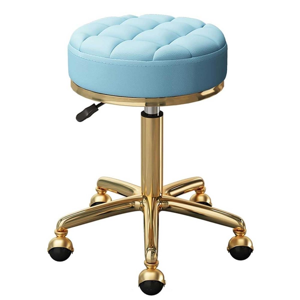 Mxsheng Round Stool Rolling Adjustable Stool on Wheels Medical Beauty Salon & Spa Swivel Chair with Hydraulic Rod and Gold 5 Claws (Color : Light Blue)