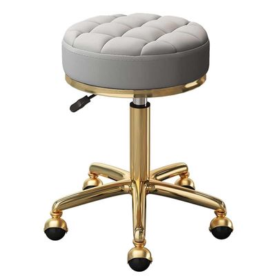 Mxsheng Rolling Stool Swivel Salon Beauty Chair Medical Care Round Leather Cushion Bar Stool for Spa Work Office Massage Manicure Tattoo, Gold Chrome Frame (Color : Light Gray)