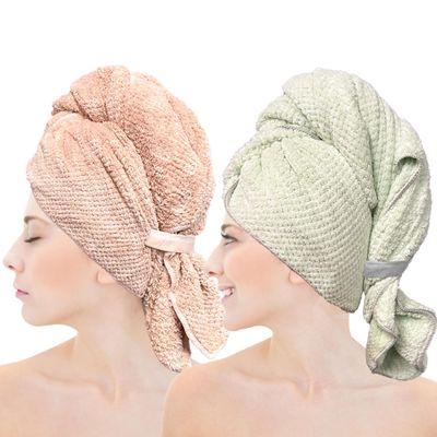 Chloven 2 Pack Extra Large Microfiber Hair Towel - Anti-Frizz Hair Drying Towel for WomenUltra Absorbent & Lightweight Hair Towel Wrap for Long & Thick Hair,Breathable Hair Turbans with Elastic Band