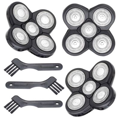 BOEEA 3 Pack Blades Refills Compatible with Freebird Shaver, 5 Blades Shaver Replacement Head for Bald Men, Electric Razor Replacement Heads for Freedom Grooming with 3 Cleaning Brush