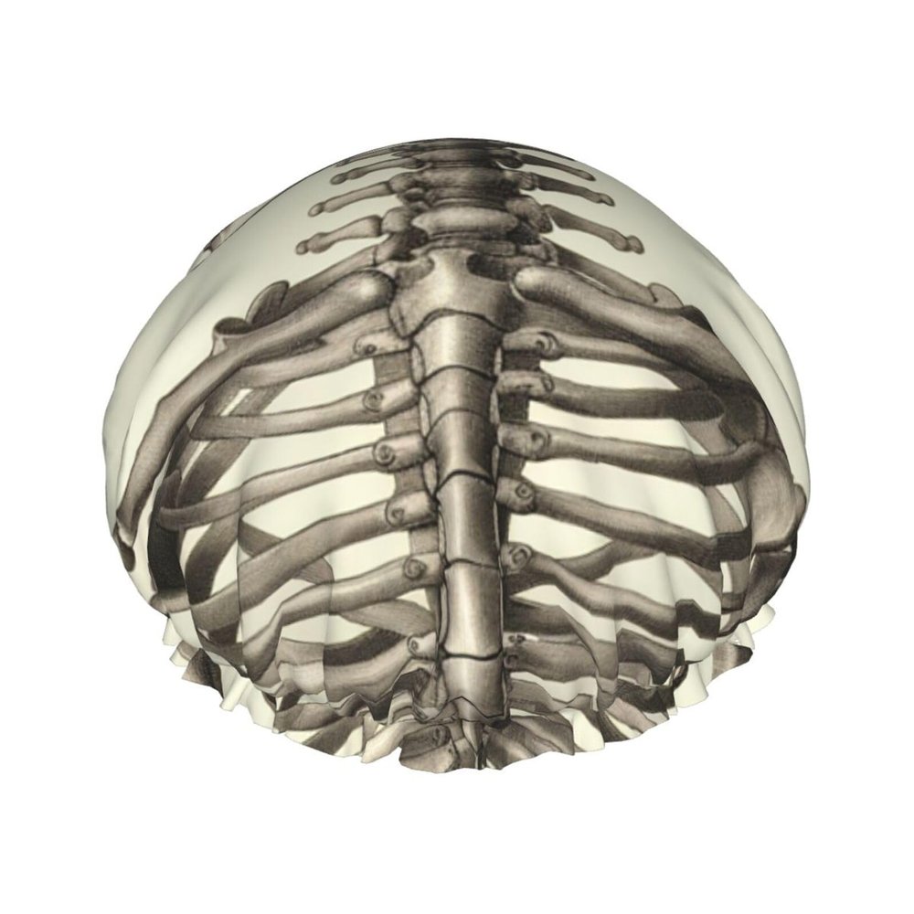 Human Skeleton Shower Cap Reusable Double Layered Bath Cap Waterproof Hair Cap with Elastic Band Bathing Hat Spa Salon Shower Hat for Women Men