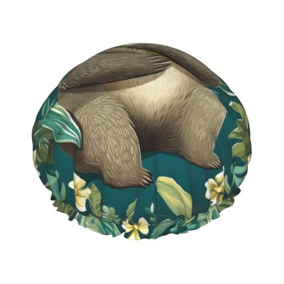 Adorable Sloth Shower Cap Reusable Double Layered Bath Cap Waterproof Hair Cap with Elastic Band Bathing Hat Spa Salon Shower Hat for Women Men