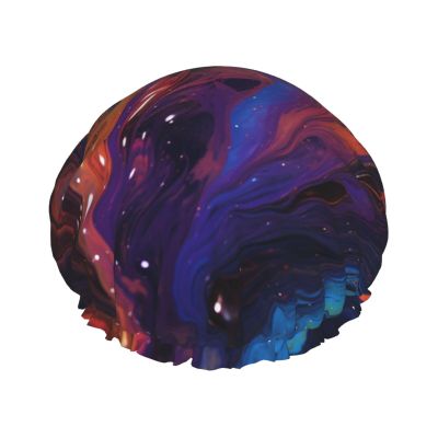 Abstract Texture Fluid Shower Cap Reusable Double Layered Bath Cap Waterproof Hair Cap with Elastic Band Bathing Hat Spa Salon Shower Hat for Women Men