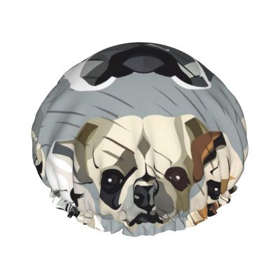 American Bulldog Head Shower Cap Reusable Double Layered Bath Cap Waterproof Hair Cap with Elastic Band Bathing Hat Spa Salon Shower Hat for Women Men