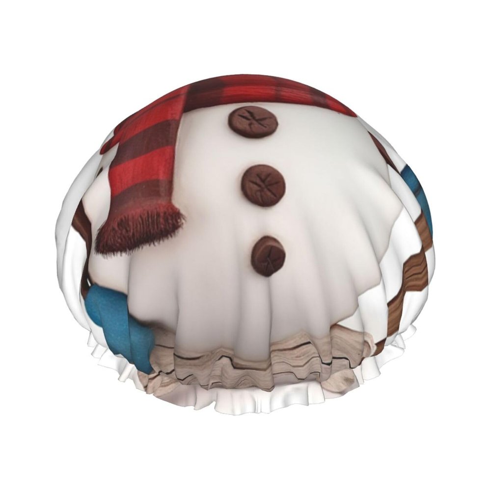 Sign Snowman Shower Cap Reusable Double Layered Bath Cap Waterproof Hair Cap with Elastic Band Bathing Hat Spa Salon Shower Hat for Women Men