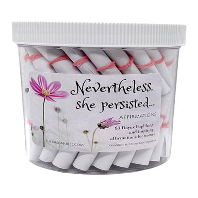 Nevertheless, She Persisted Affirmation Jar - Empowering Self-Care Positivity - Motivational - Inspirational - Mindfulness- Gift for Women, Teen Girls (Classic White)