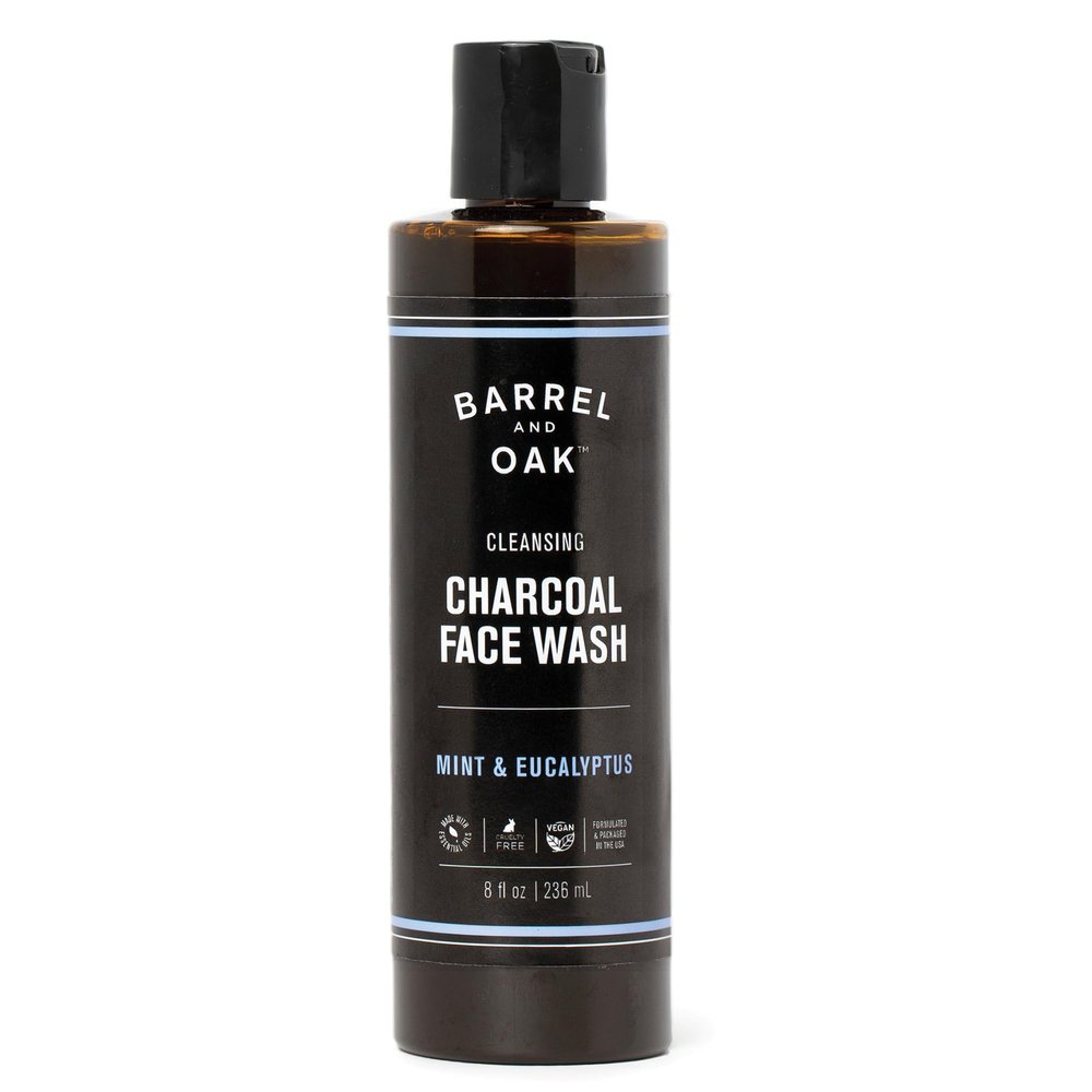 Barrel and Oak - Detoxifying Charcoal Facial Cleanser, Men's Facial Cleanser, Absorbs Oil, Cleans Pores, Moisturizes & Hydrates, Vegan (Mint & Eucalyptus, 8 oz)