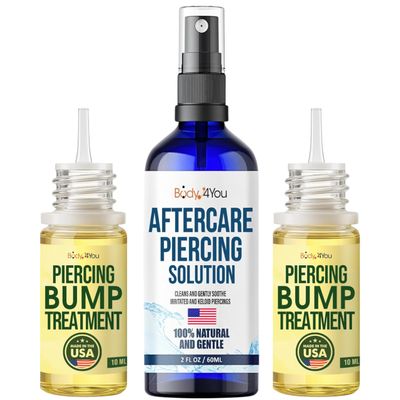 BodyJ4You Piercing Aftercare Set - Saline Cleanser Spray - Keloid Bump Removal - Ear Gauges Nose Septum Tragus Belly Button - Wound Wash Soothe Scar Moisturize Skin - Natural Recovery Solution