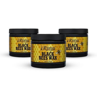 Rinju Pack of 6 Organic Black Beeswax for Protect Hair Fall, Moisturize and Shine - Original Beeswax For Soft, Shiny, and Healthy Hairs - Beeswax Spray, and Hairstyles - 14 oz