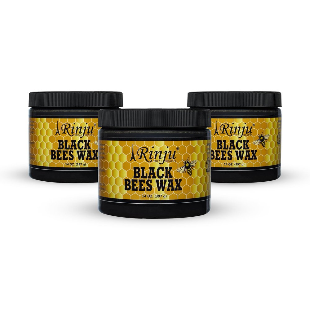 Rinju Pack of 6 Organic Black Beeswax for Protect Hair Fall, Moisturize and Shine - Original Beeswax For Soft, Shiny, and Healthy Hairs - Beeswax Spray, and Hairstyles - 14 oz