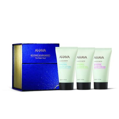 AHAVA The Minerals Trio Gift Set  Includes Mineral Hand Lotion 40ml, Mineral Shower Gel 40ml & Mineral Body Lotion 40ml  Hydrating Travel Skincare Set
