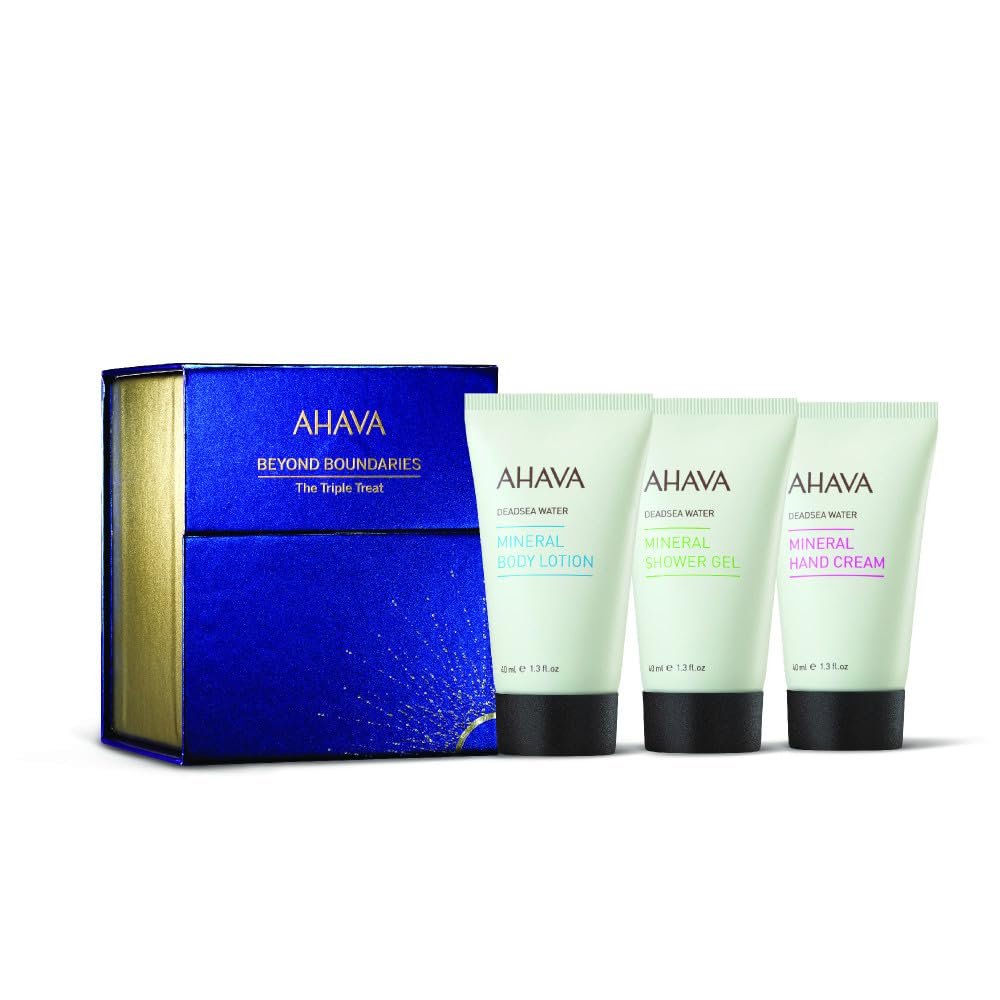 AHAVA The Minerals Trio Gift Set  Includes Mineral Hand Lotion 40ml, Mineral Shower Gel 40ml & Mineral Body Lotion 40ml  Hydrating Travel Skincare Set