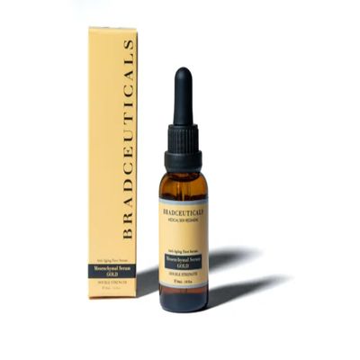 Bradceuticals Gold Stem Cell Serum  Anti-Aging Face Serum with Mesenchymal Stem Cell Growth Factors, Peptides, Vitamin C, & DMAE  Hydrating & Brightening  Post Microneedling  1 fl oz