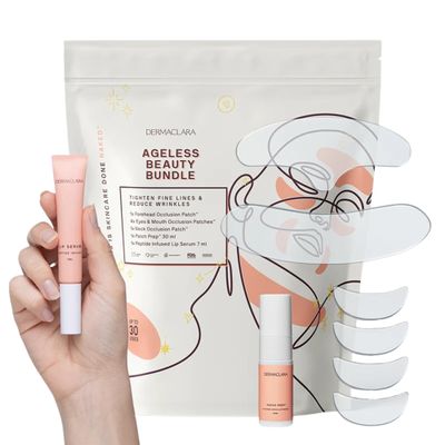 Dermaclara Silicone Face Patches Kit - Anti-Wrinkle Patches for Frown & Smile Lines, Silicone Anti-Wrinkle Reusable Pads, Up to 30 Uses- 4 Eye & Mouth, 1 Forehead, 1 Neck, 1 Cleanser, 1 Lip Serum