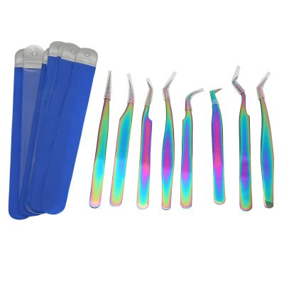 8PCS Eyelash Extension Tweezers, Lash Tweezers Set Stainless Steel Straight and Curved Tip Tweezers Eyebrow Tweezers Nippers for Eyebrow Hair, Eyelash Extensions