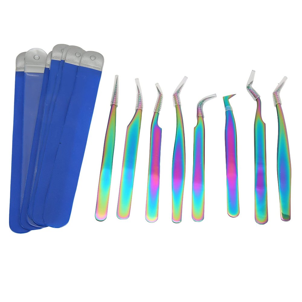 8PCS Eyelash Extension Tweezers, Lash Tweezers Set Stainless Steel Straight and Curved Tip Tweezers Eyebrow Tweezers Nippers for Eyebrow Hair, Eyelash Extensions