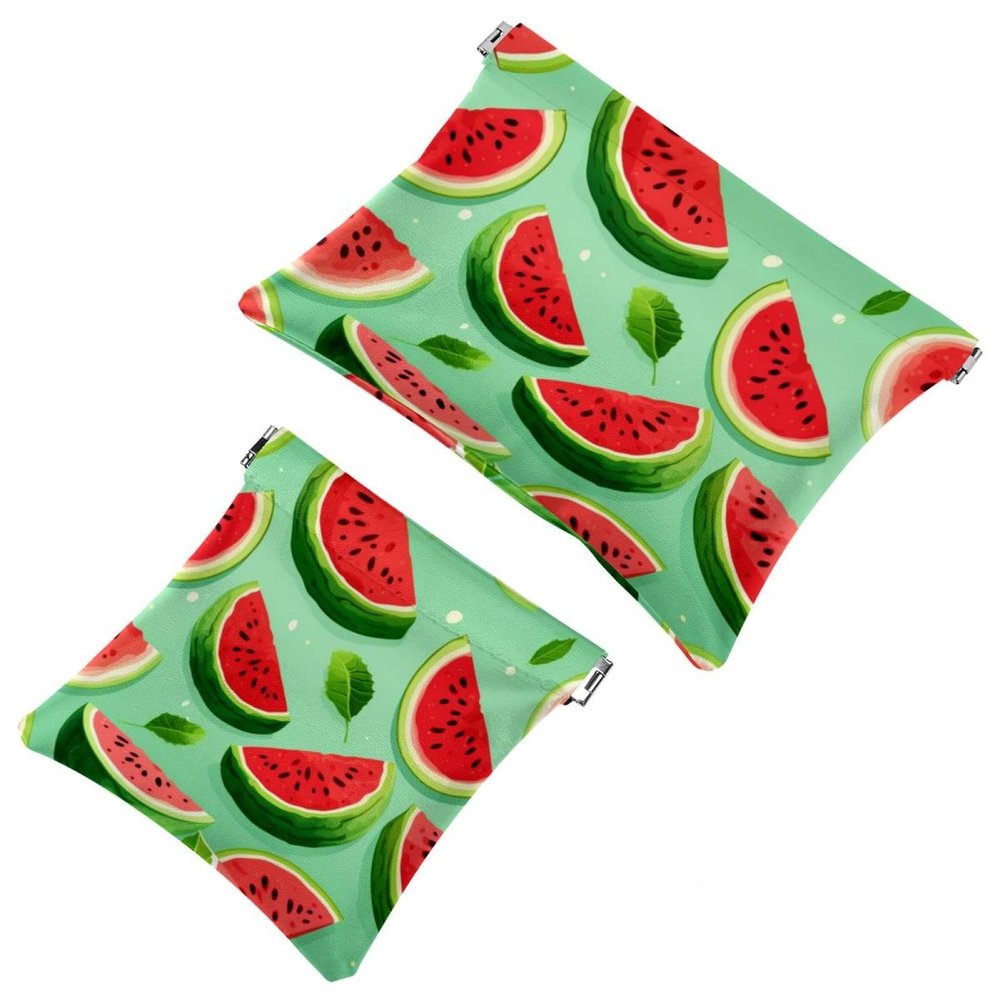 2 Pcs Pocket Cosmetic Bag, Fruit Watermelon Pattern Self-Closing Shrapnel Makeup Bag No Zipper Small Makeup Pouch for Mini Travel Storage for Cosmetics Headphones Jewelry Organizer