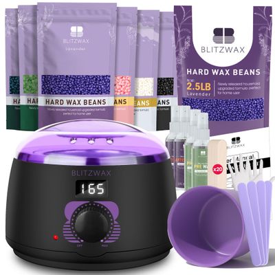 BLITZWAX Waxing Kit for Women with 2.5lb Lavender Waxing Beads for Sensitive Skin, Legs, and Bikini, Beginner Friendly, Fast Heating, 39 Accessories Ideal for Women Men at Home Salon