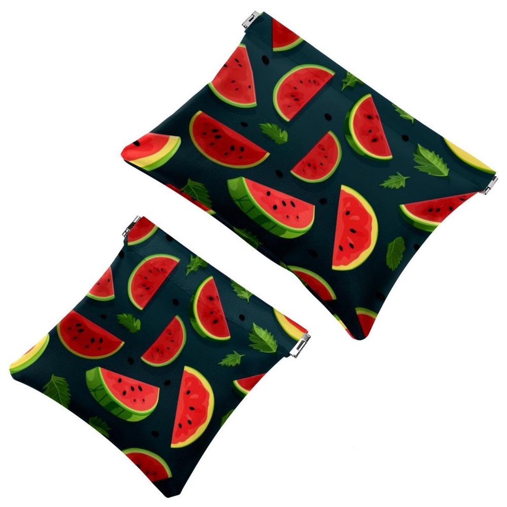 2 Pcs Pocket Cosmetic Bag, Fruit Watermelon Pattern Self-Closing Shrapnel Makeup Bag No Zipper Small Makeup Pouch for Mini Travel Storage for Cosmetics Headphones Jewelry Organizer
