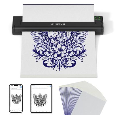 MUNBYN Tattoo Stencil Printer ITP05, Wireless Thermal Tattoo Printer with 20 Transfer Papers, Compatible with Android and iOS Phone/Tablet & PC, Tattoo Printers for Tattoo Artists & Beginners (Black)