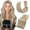 Vivien Blonde Clip in Extensions Human Hair Blonde Highlights Clip in Hair Extensions Real Human Hair Dark Ash Blonde Highlight Light Blonde Clip in Hair Extensions Straight 18 Inch 5pcs 80g view 1