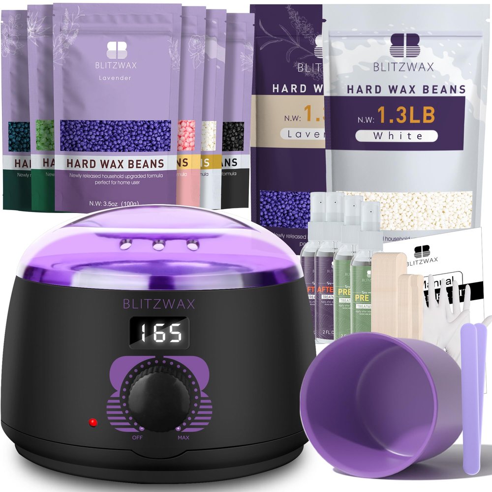 BLITZWAX Waxing Kit for Women with 2.6lb Lavender Waxing Beads for Sensitive Skin, Legs, and Bikini, Beginner Friendly, Fast Heating, 68 Accessories Ideal for Women Men at Home Salon