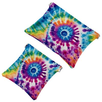 2 Pcs Pocket Cosmetic Bag, Colorful Tie Dye Swirl Self-Closing Shrapnel Makeup Bag No Zipper Small Makeup Pouch for Mini Travel Storage for Cosmetics Headphones Jewelry Organizer