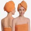 100% Organic Cotton Hair Drying Waffle Towel Wrap for Women | Absorbent & Quick Dry Head Turban for Wet Hair in Shower Sauna Spa, Extra Large for Long Straight Curly Plopping Button (Orange, 1 PACK) view 1