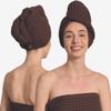 100% Organic Cotton Hair Drying Waffle Towel Wrap for Women | Absorbent & Quick Dry Head Turban for Wet Hair in Shower Sauna Spa, Extra Large for Long Straight Curly Plopping Button (Brown, 1 PACK) view 1