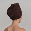100% Organic Cotton Hair Drying Waffle Towel Wrap for Women | Absorbent & Quick Dry Head Turban for Wet Hair in Shower Sauna Spa, Extra Large for Long Straight Curly Plopping Button (Brown, 1 PACK) view 3
