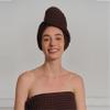 100% Organic Cotton Hair Drying Waffle Towel Wrap for Women | Absorbent & Quick Dry Head Turban for Wet Hair in Shower Sauna Spa, Extra Large for Long Straight Curly Plopping Button (Brown, 1 PACK) view 4