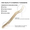 2 in 1 Lash Tweezer with Comb, Eyelash Extension, Stainless Steel Elbow Tweezers, Precise Eyebrow Tweezers Tool, Lashes Tweezer Applicator for DIY Applying False Eyelashes Clusters, Gold view 3