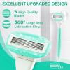 Razors for Women Include 2 Non-Slip Handles and 14 Blade Refills with a Shower Holder, 5 Premium Blades Women's Razors for Shaving with 360 Lubrication Reduces Irritation, Green view 3