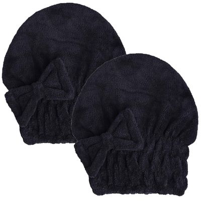 MAYOUTH Microfiber Hair Drying Towels Head wrap with Bow-Knot Shower Cap Hair Turban hairWrap Bath Cap for Curly Long & Wet Hair Gift for Women Blackx2