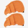 100% Organic Cotton Hair Drying Waffle Towel Wrap for Women | Absorbent & Quick Dry Head Turban for Wet Hair in Shower Sauna Spa, Extra Large for Long Straight Curly Plopping Button (Orange, 2 PACK) view 1
