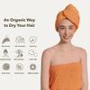 100% Organic Cotton Hair Drying Waffle Towel Wrap for Women | Absorbent & Quick Dry Head Turban for Wet Hair in Shower Sauna Spa, Extra Large for Long Straight Curly Plopping Button (Orange, 2 PACK) view 2