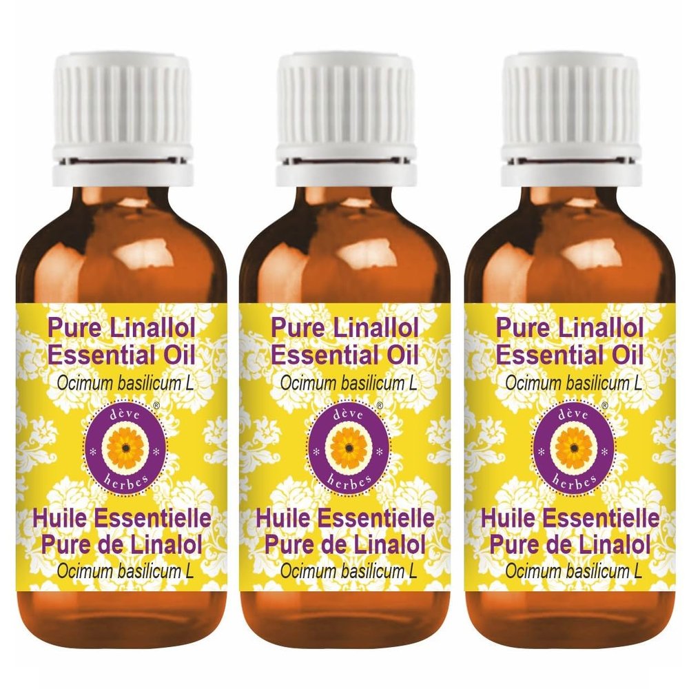 dve herbes Pure Linallol Essential Oil (Ocimum basilicum L) Natural Therapeutic Grade Steam Distilled (Pack of Three) 100mlx3 (10 oz)