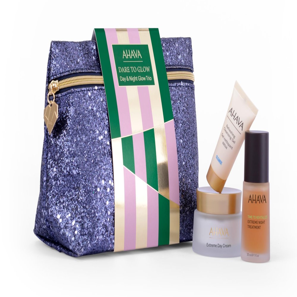AHAVA Day & Night Glow Trio  Includes Extreme Day Cream 50ml, Extreme Night Treatment 30ml & Refreshing Cleansing Gel 15ml  Firming Skincare Set for Smooth, Radiant Skin